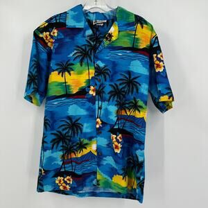 Aloha‎ Republic Mens M Hawaiian Shirt Palm Tree Ocean Sunset Made in Hawaii